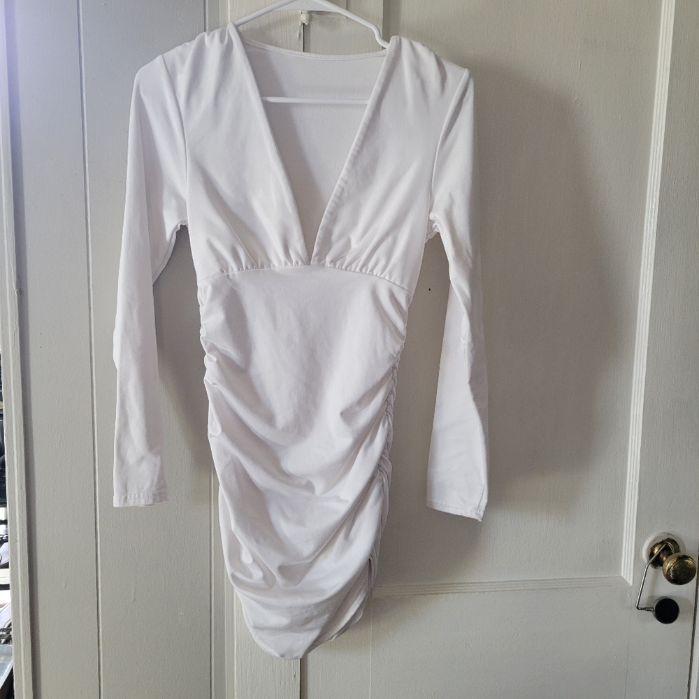 SHEIN White Deep V-Neck Mini Dress - M - NWOT